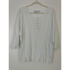 d‎ & co. Essentials Womens White 3/4 Sleeve Tunic Top Shirt 100% Cotton - 2X